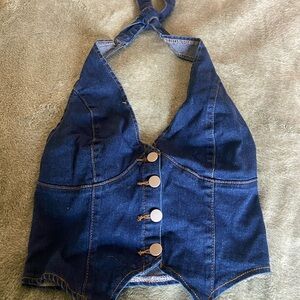 Western Style Denim Halter Top